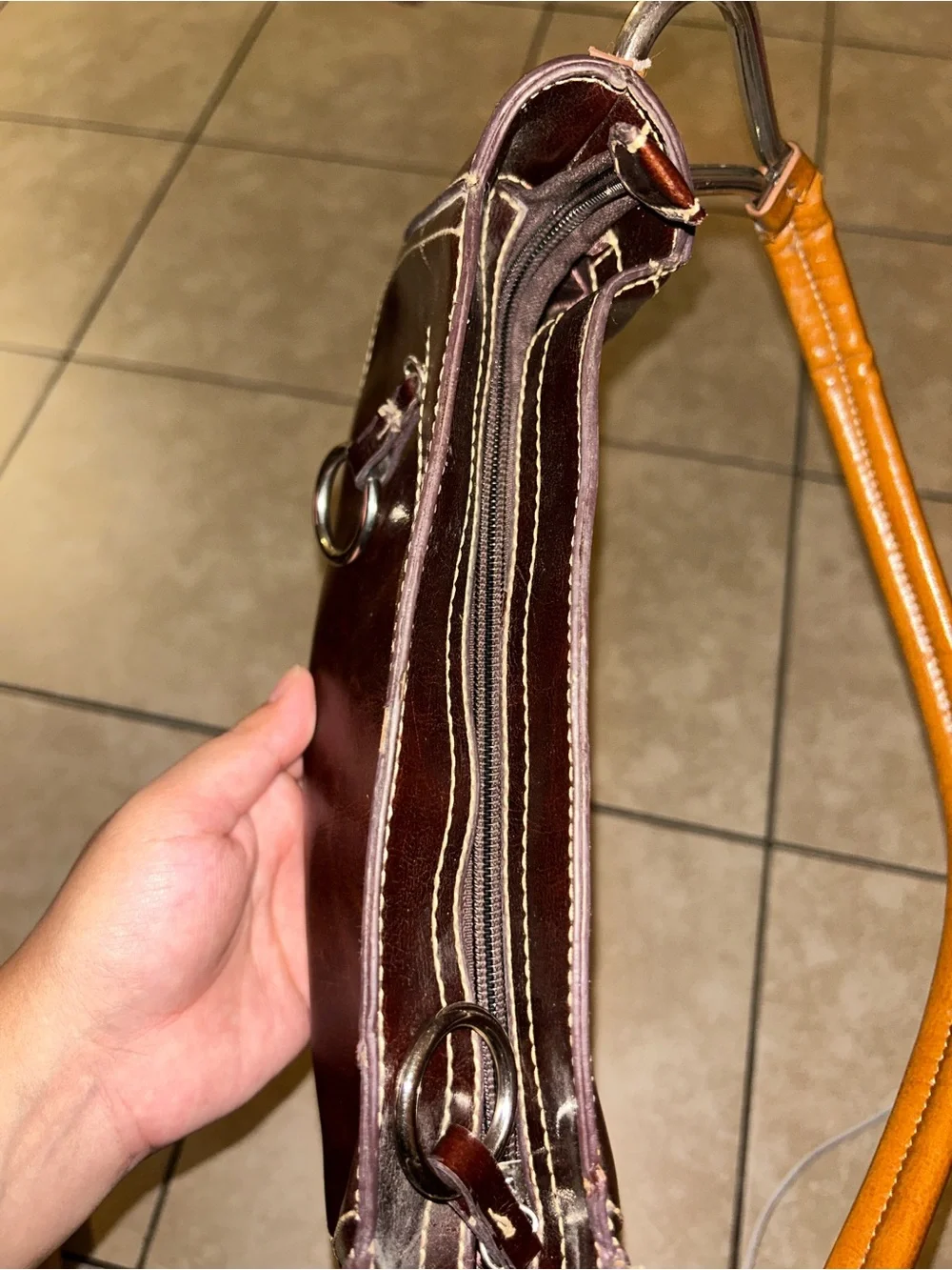 Y2K Brown shoulder purse with a large 'S'